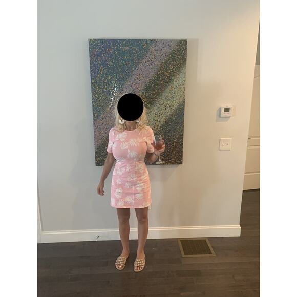 CINQ A SEPT Pink White Tropical Leaves Cotton Blend Phoenix Madison Dress sz 14 - Picture 12 of 13